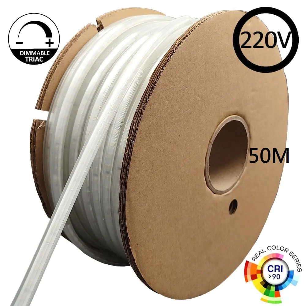 LED Strip with Rectifier Cable - 220V | 120LED/m | 50m | SMD 2835 | 800Lm | 8W/M | CRI90 | IP65