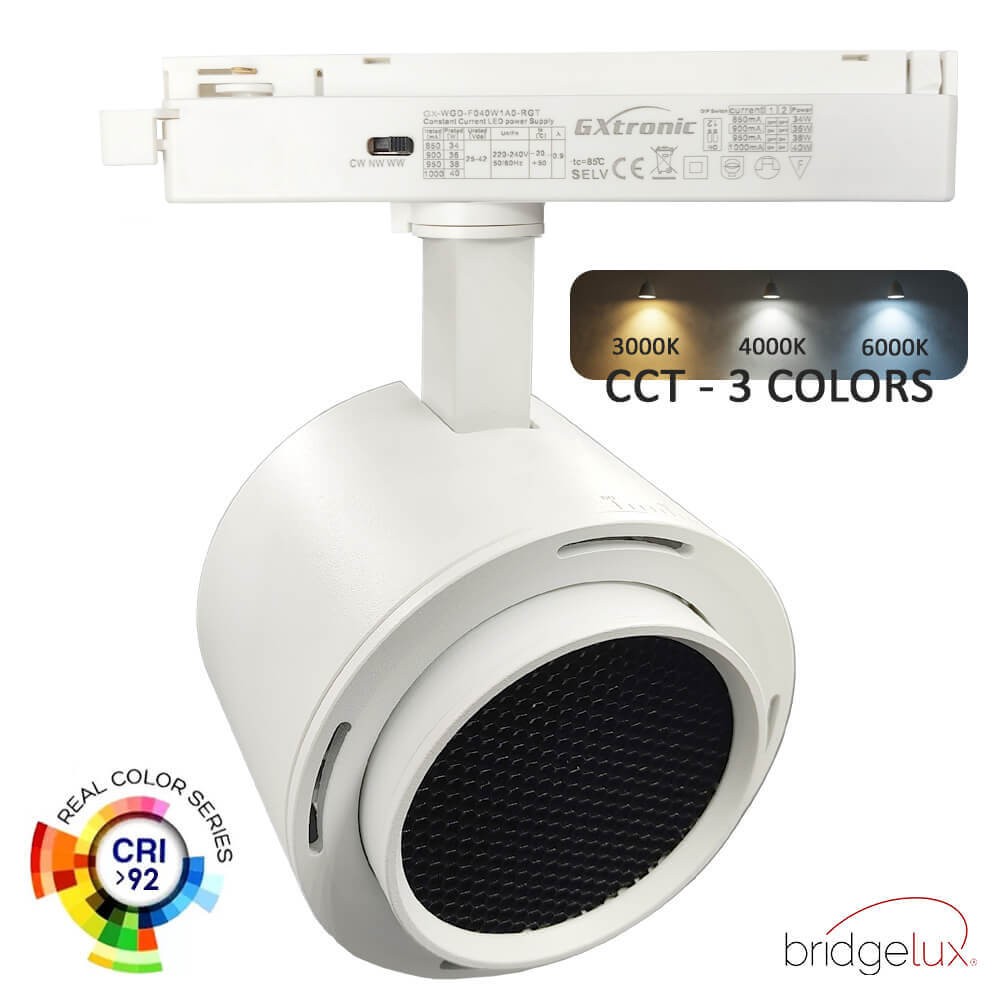 Spot LED Monophasé - 40W-34W - ROME - Driver GxTronic - Optique réglable 24º-60º - UGR13 - CCT