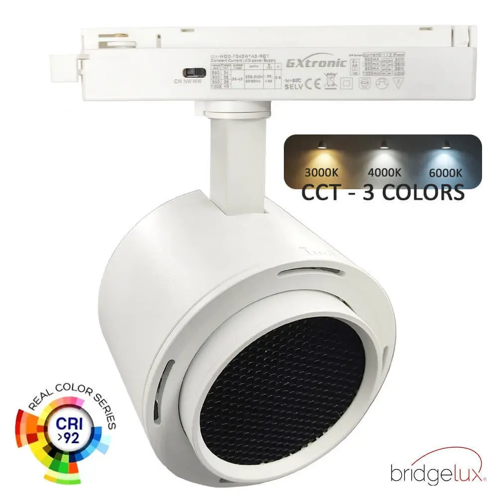 Foco LED 40W-34W Monofásico  - ROMA Blanco - Driver GXtronic - Óptica Regulable 24º-60º - UGR13 - CCT Color Seleccionable