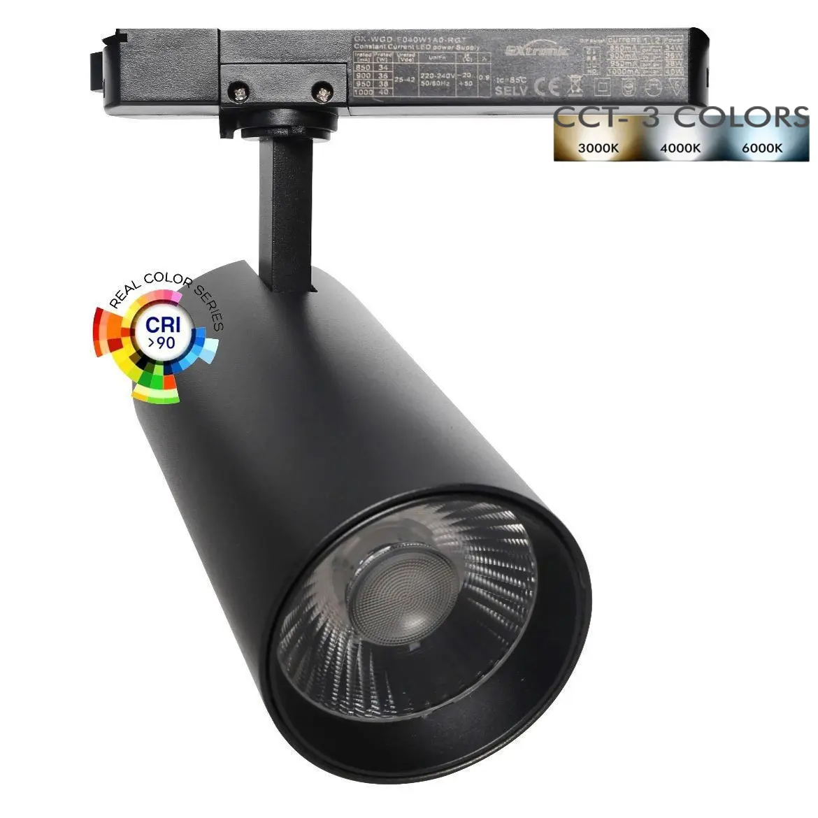 LED Spotlight 40W - 34W NEW MAYA Black Single-Phase Rail - CCT - CRI+92 - UGR13 - 120Lm/W