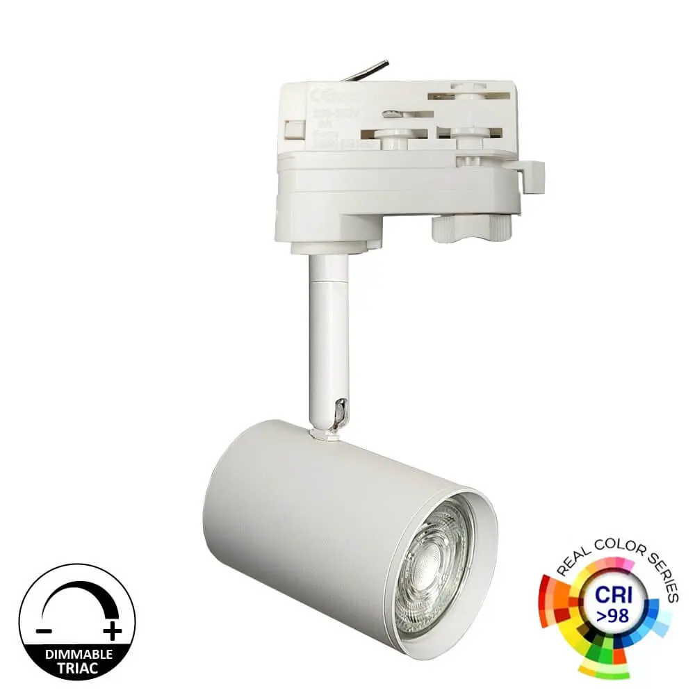 8W Trifase LED Track Spotlight - WHITE - Dimmable Triac - 24º - HIGH LUMEN 150Lm/W - CRI+98