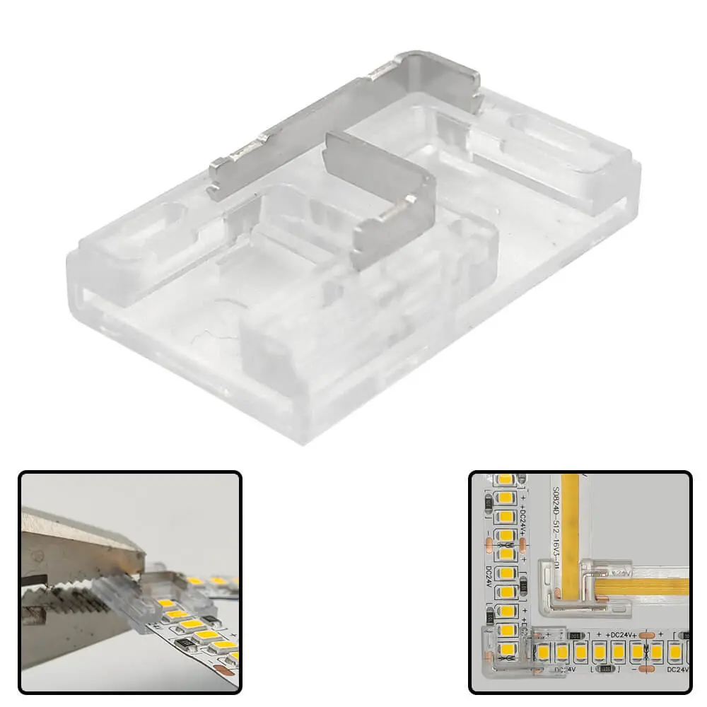 Pack 10 Conector Transparente para unión L tiras LED COB + SMD - 8mm - 10mm - IP20