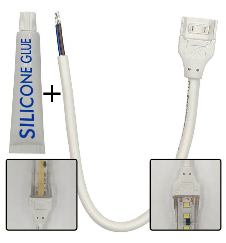 KIT Silicone Glue + Connector Cable for LED COB + SMD strips - 10mm - 12mm - IP65