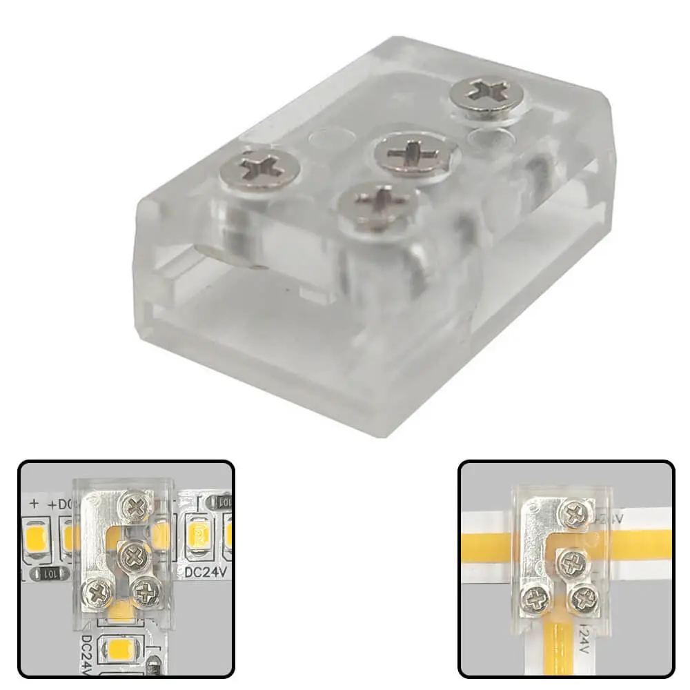 Conector Transparente para unión L&T tiras LED COB + SMD - 10mm - IP20
