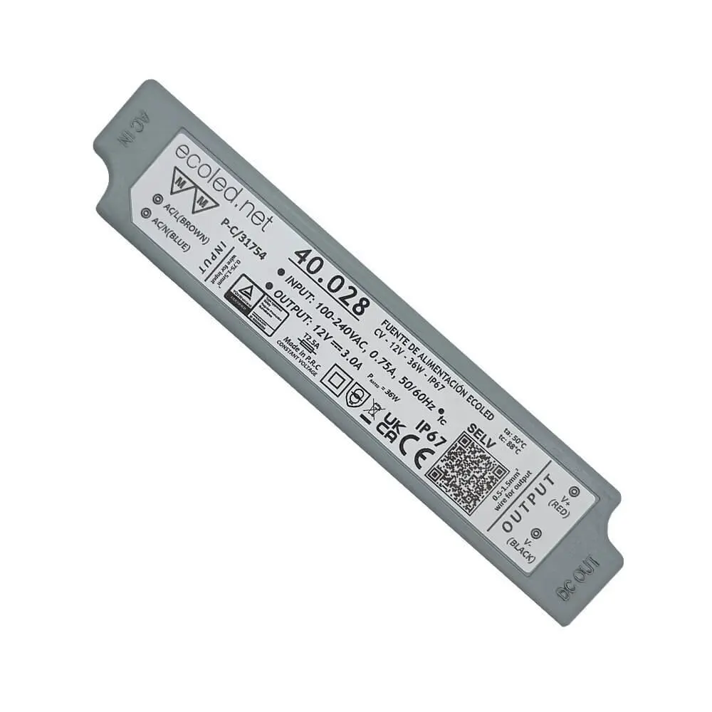 Fuente Alimentación PROFESIONAL 12V 36W - ECOLED - IP67 - TÜV