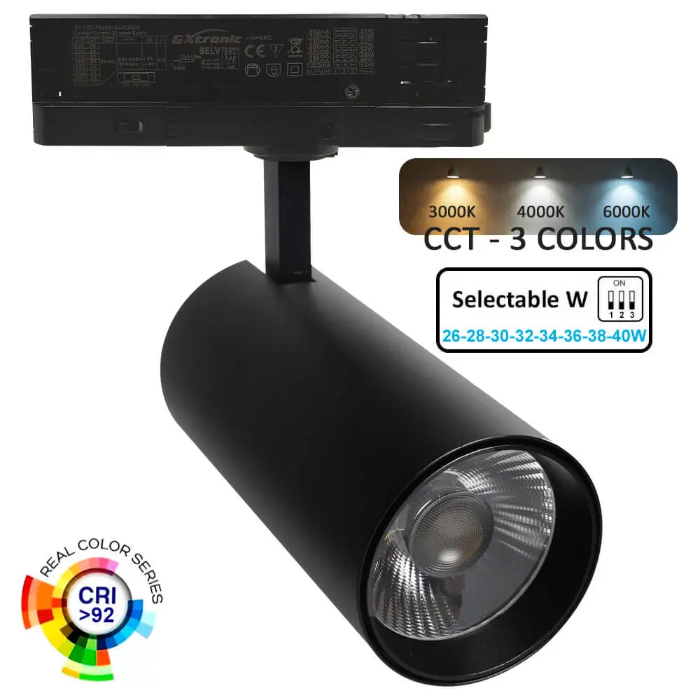 LED Track Spotlight 40W - 26W NEW MAYA Black 3-Phase Track - CCT - CRI+92 - UGR13 - HIGH LUMEN
