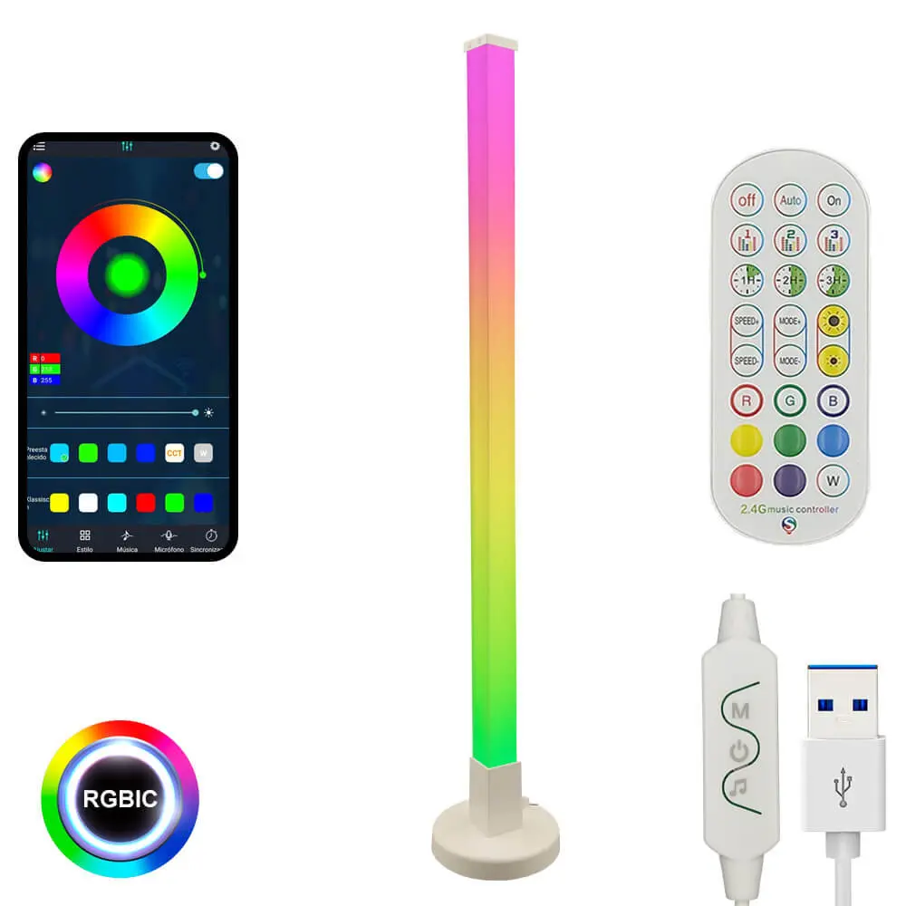 Lámpara de Pie 10W - Ambient Light - RGBW DIGITAL + Control remoto + App - 150cm
