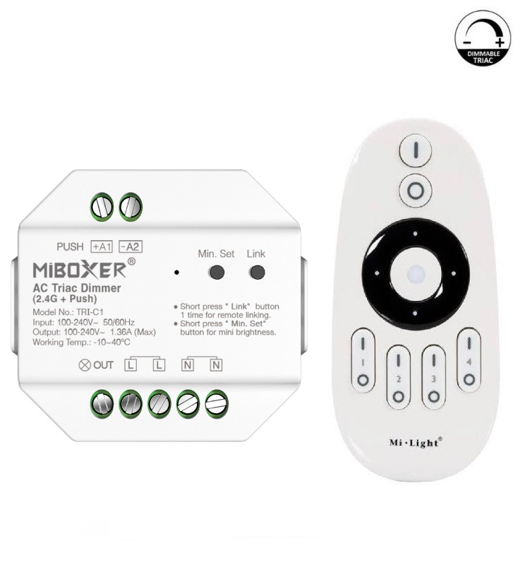 Pack TRIAC Dimmer 220V RF Smart  + Remote Control - 2.4GHz