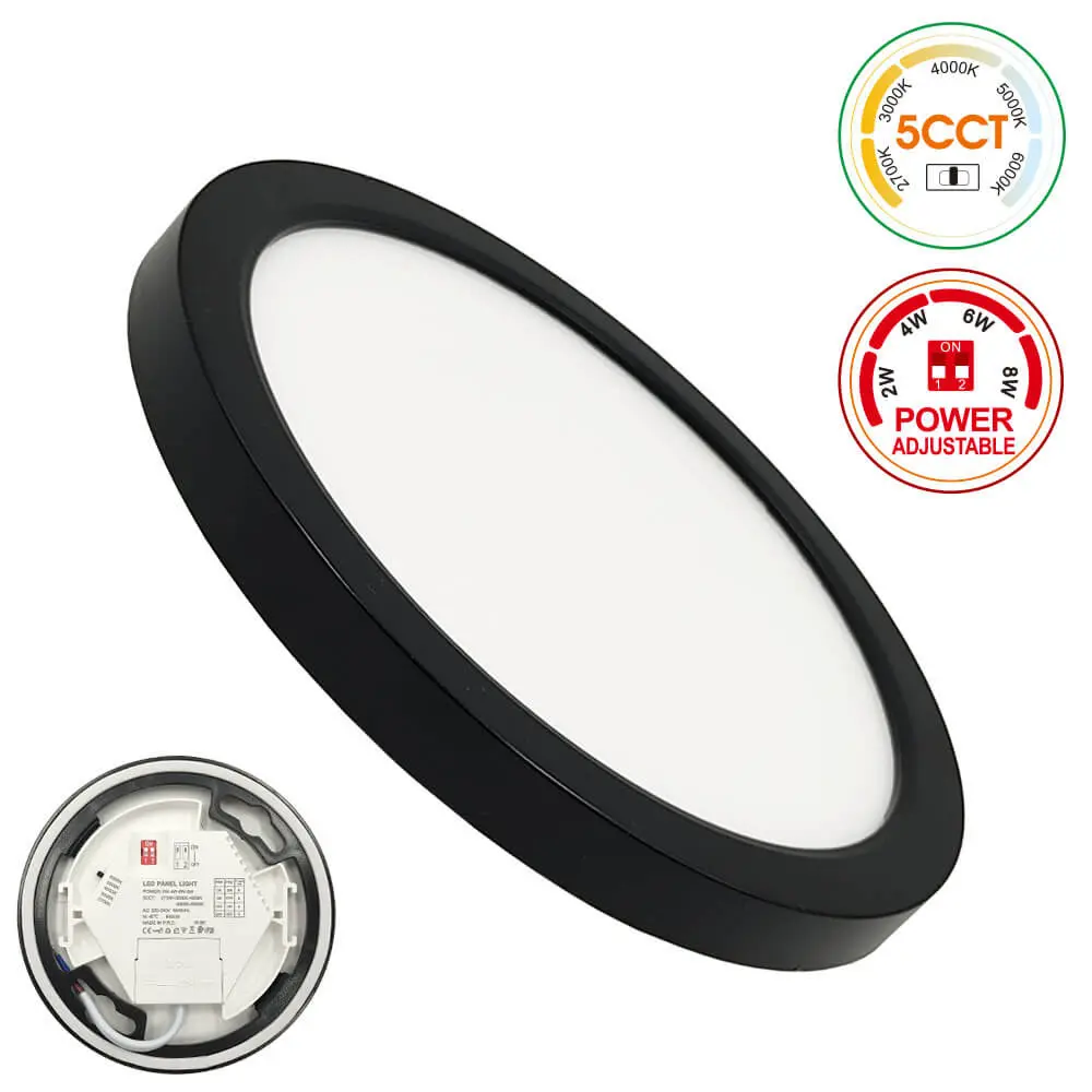 Ceiling Light + LED Downlight - Circular - BONN Black - Adjustable Power 8W - 6W - 4W - 2W - 5CCT - SMD2835 140Lm/W - IP44
