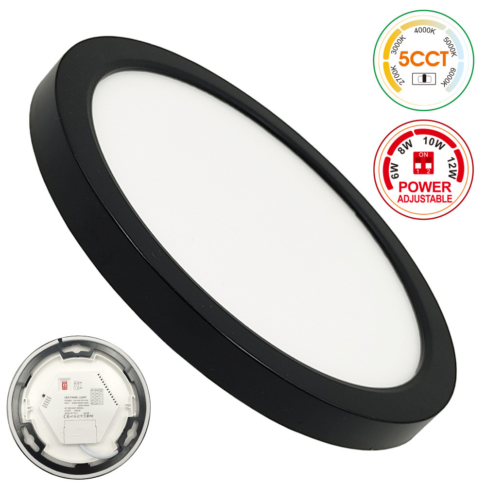 Ceiling Light + LED Downlight - Circular - BONN Black - Adjustable Power 12W - 10W - 8W - 6W - 5CCT - SMD2835 140Lm/W - IP44
