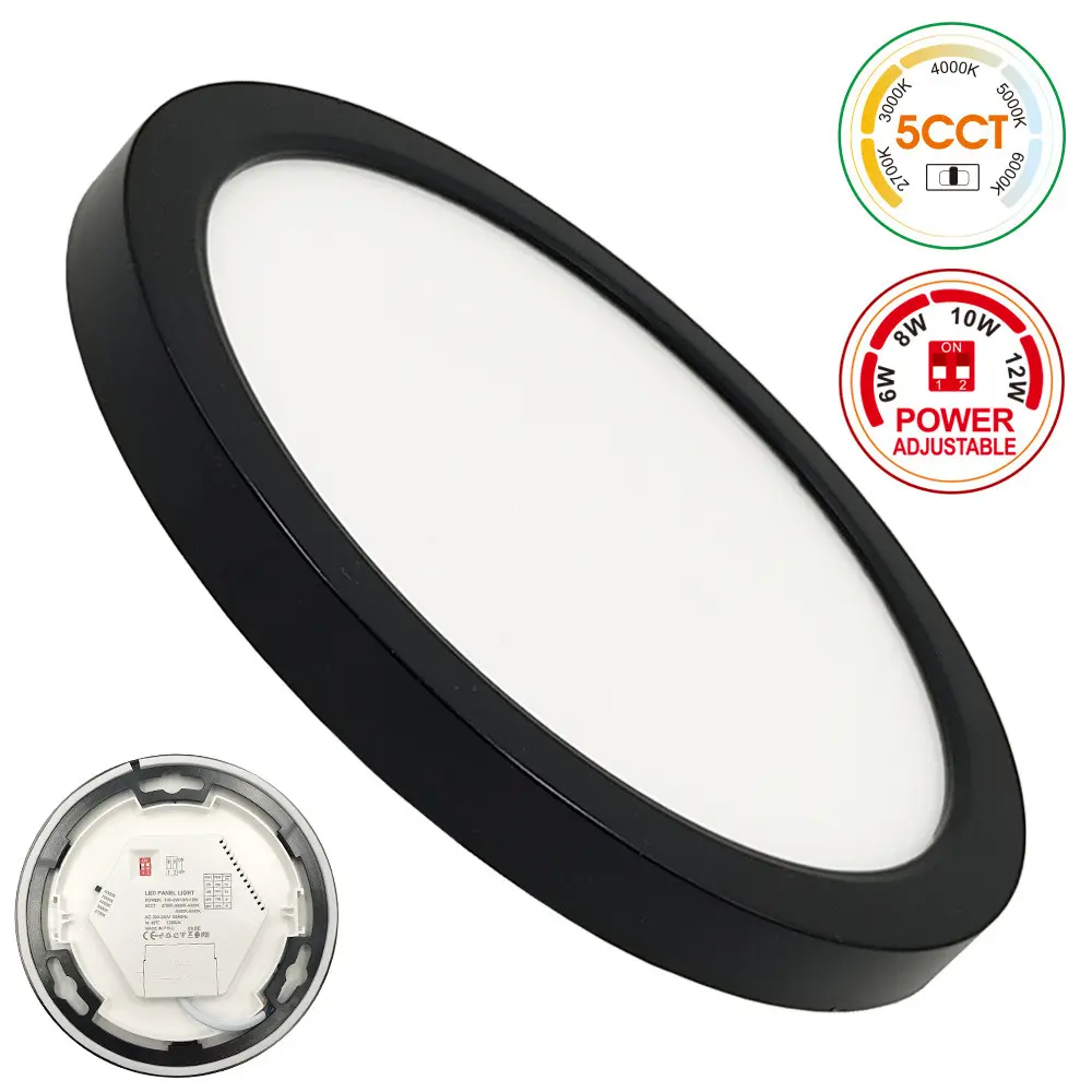 Ceiling Light + LED Downlight - Circular - BONN Black - Adjustable Power 12W - 10W - 8W - 6W - 5CCT - SMD2835 140Lm/W - IP44