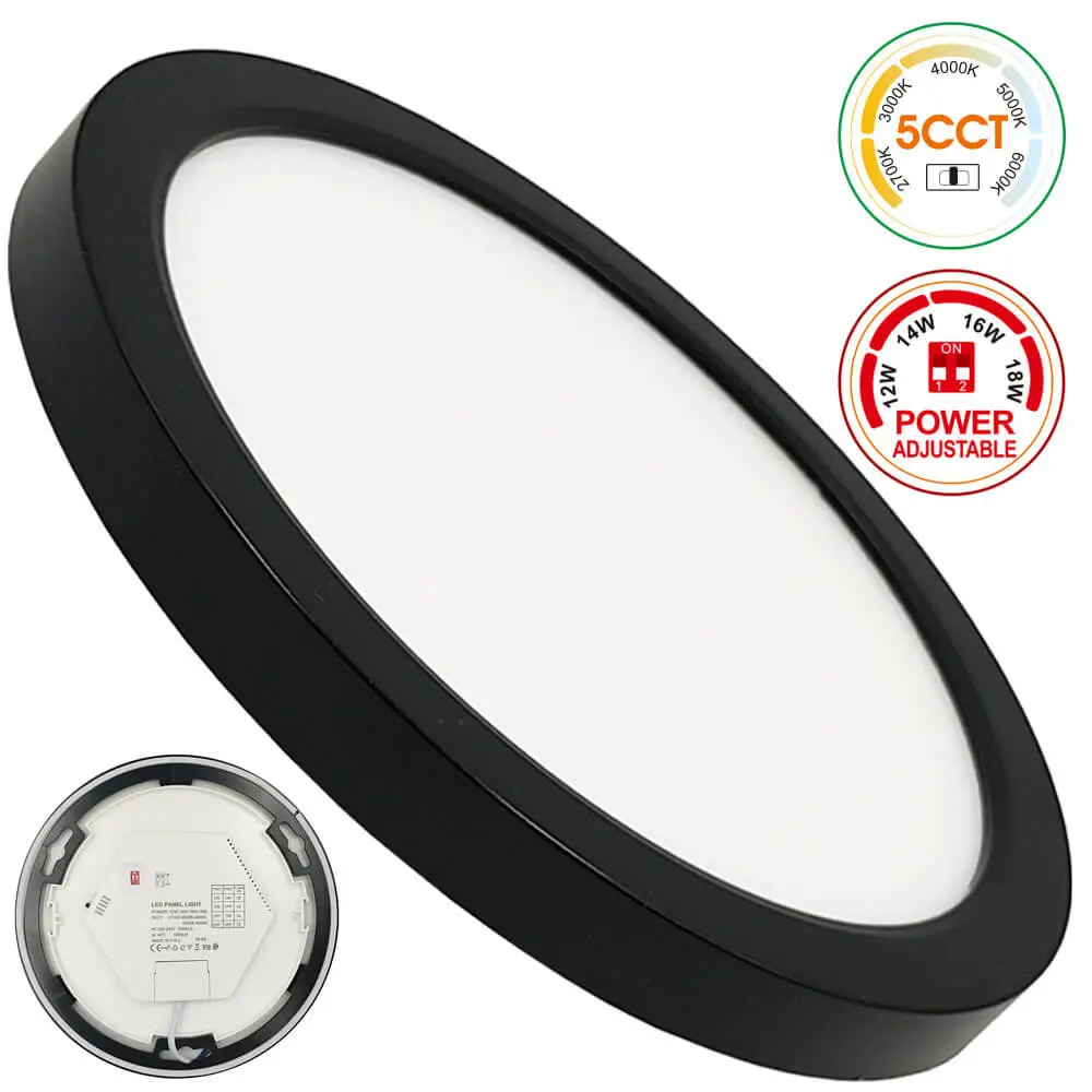 Ceiling Light + LED Downlight - Circular - BONN Black - Adjustable Power 18W - 16W - 14W - 12W - 5CCT - SMD2835 140Lm/W - IP44