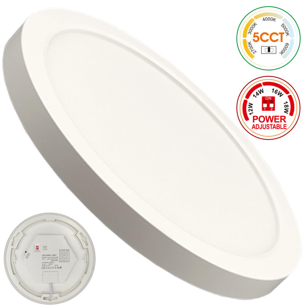 Ceiling Light + LED Downlight - Circular - BONN White - Adjustable Power 18W - 16W - 14W - 12W - 5CCT - SMD2835 140Lm/W - IP44