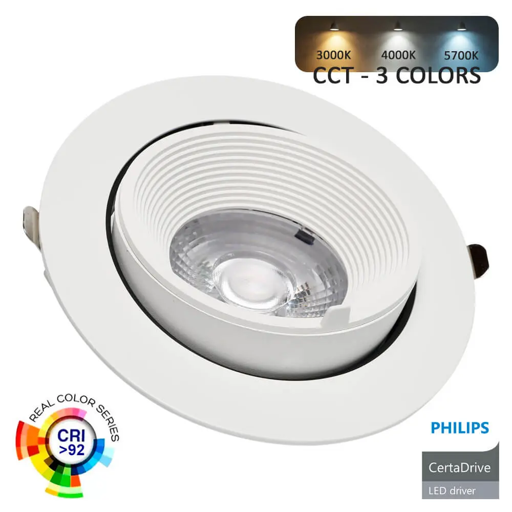 copy of Faretto a Incasso Orientabile a LED con Potenza Regolabile - 24W - IP20 - 24º - CCT