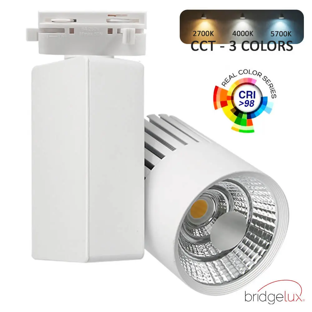 LED Track Spotlight 40W GRAZ White Bridgelux Chip 3CCT - Single-Phase Track - 4400Lm - CRI +98