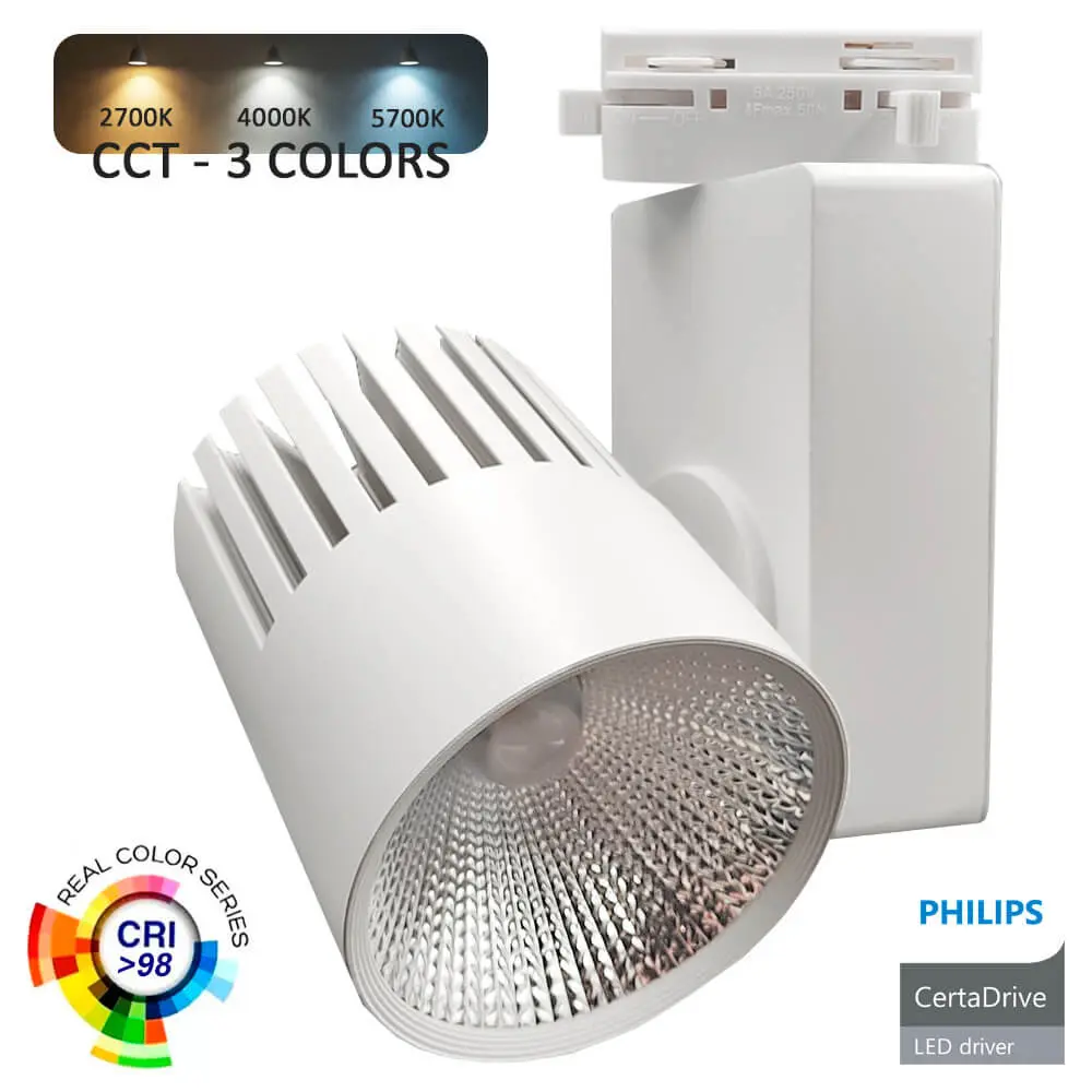 LED Track Spotlight 40W UPPSALA White - Philips Certa Drive - 3CCT - Single-Phase Track - CRI+98 - 5-year Warranty