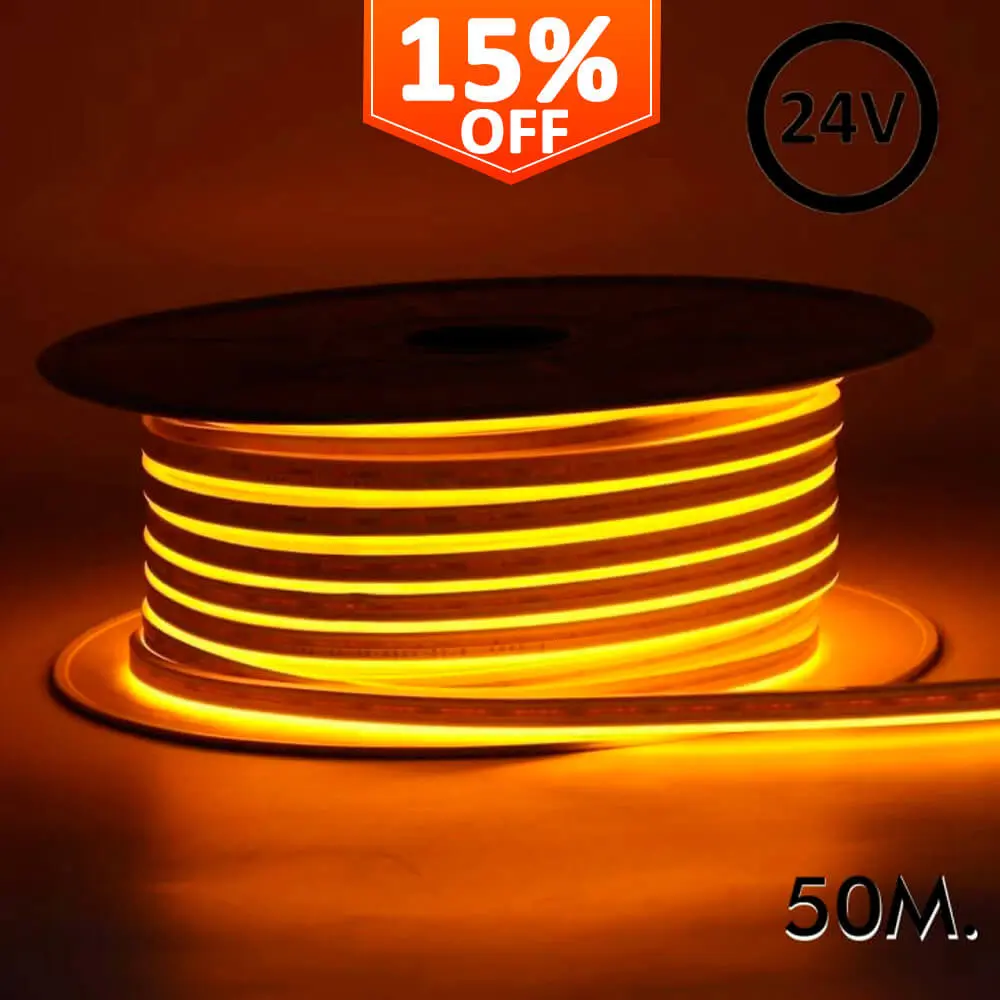 Flexible LED Neon 24V - 13W/m - 50m Roll - 6x12mm - Orange