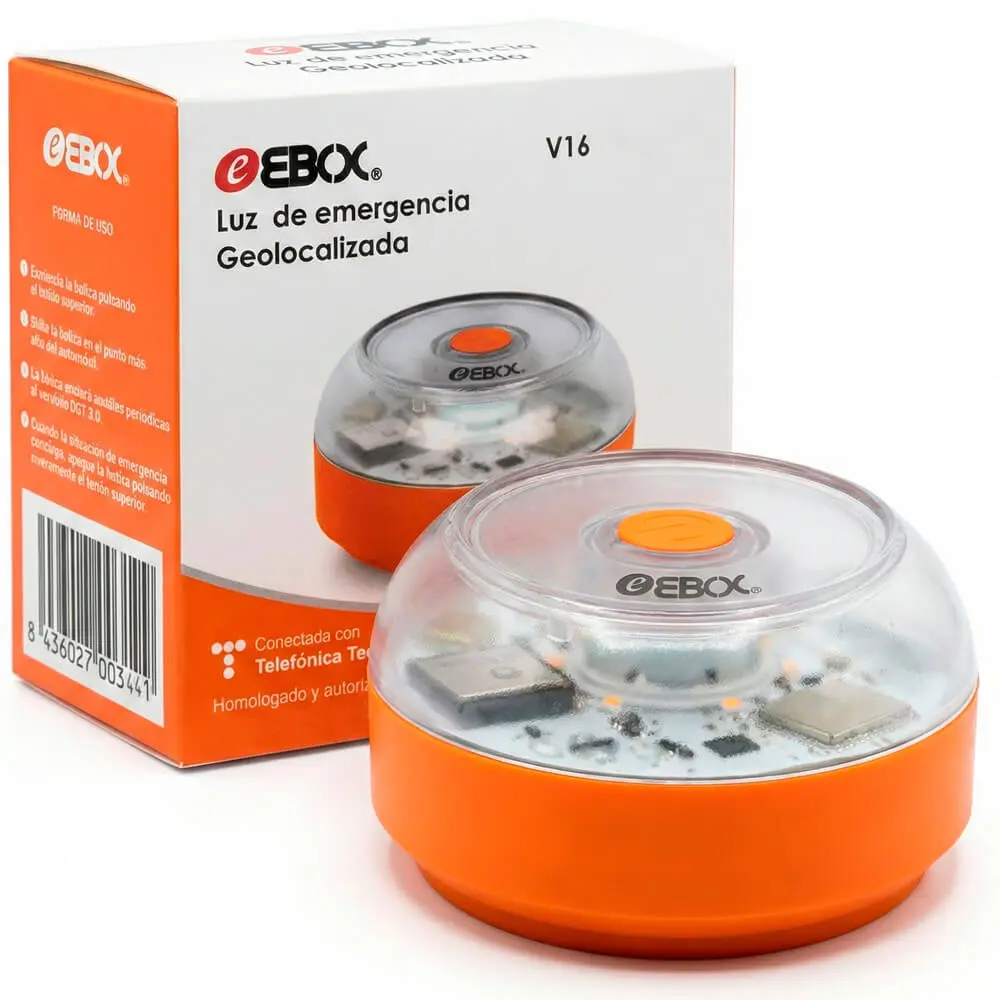Baliza señalización de emergencia ebox | V16 | con geolocalización 3.0 y Homologada DGT