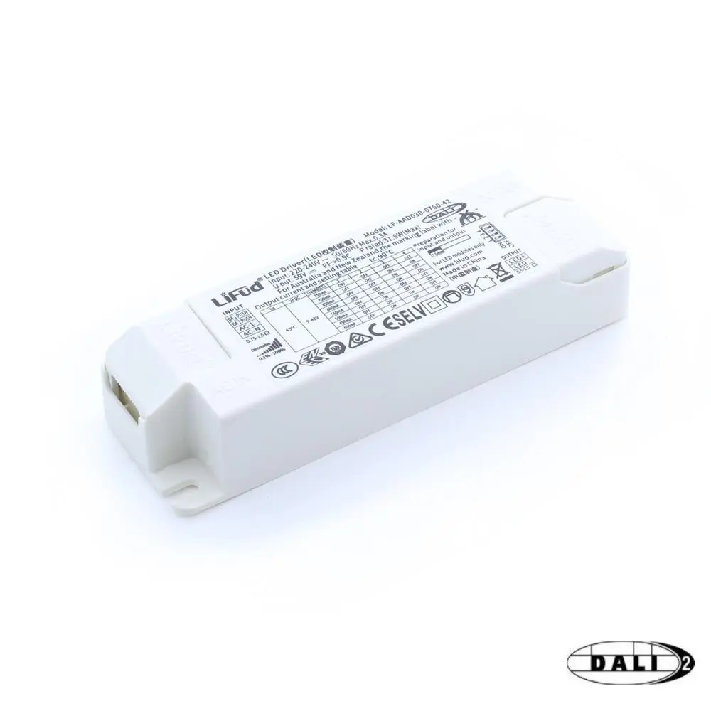 Driver Lifud - Dimable DALI/PUSH - Para luminarias LED de hasta 30W - No Flick - Salida 9-42V DC 400-750mA