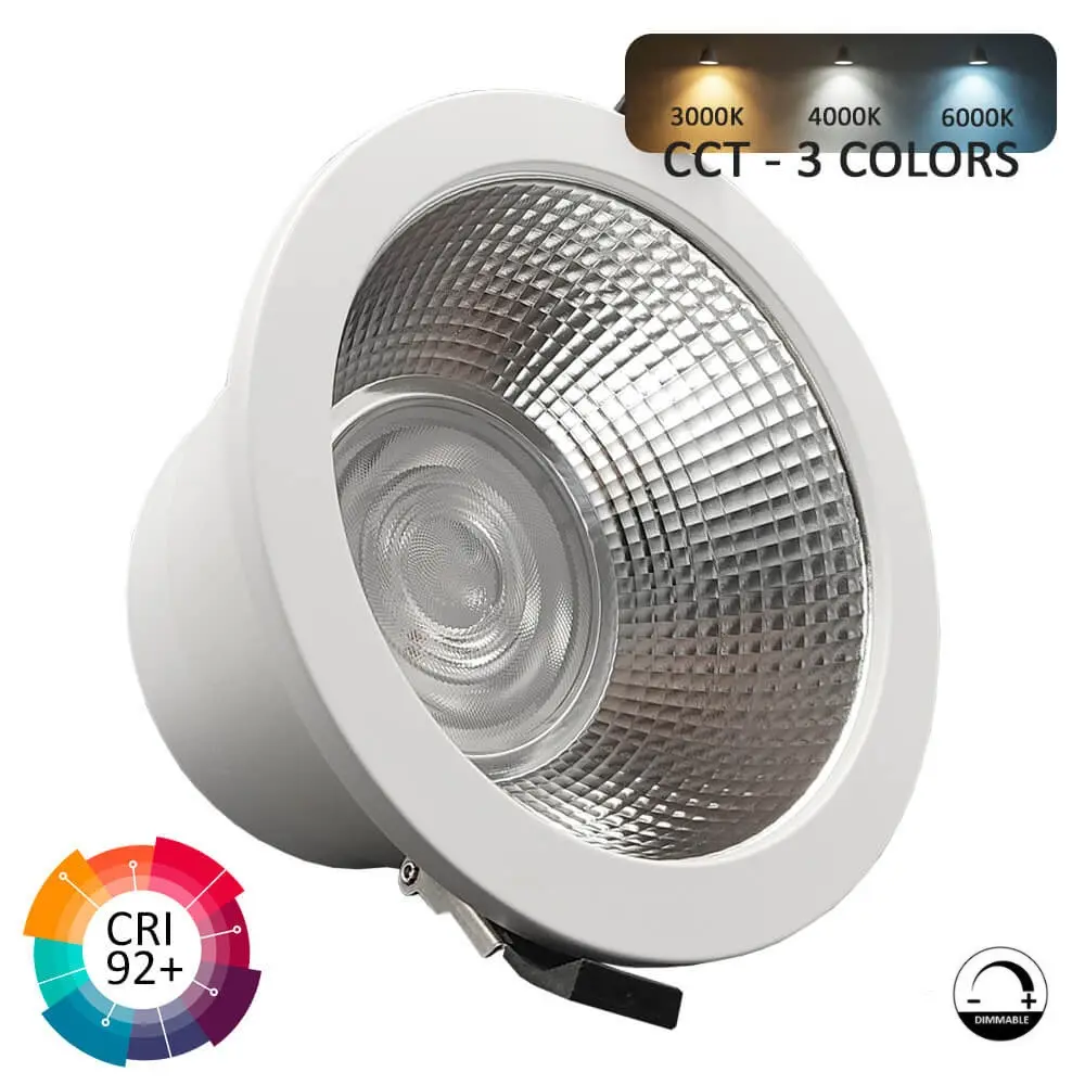 Circular LED Downlight 40W | Dimmable Lifud Driver | 3CCT | CRI+92 | IP65 | Cutout Ø145mm