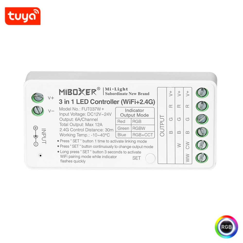 WiFi LED Controller 3-in-1 RGB + RGBW + RGBCCT - RF 2.4 GHz - 12-24V