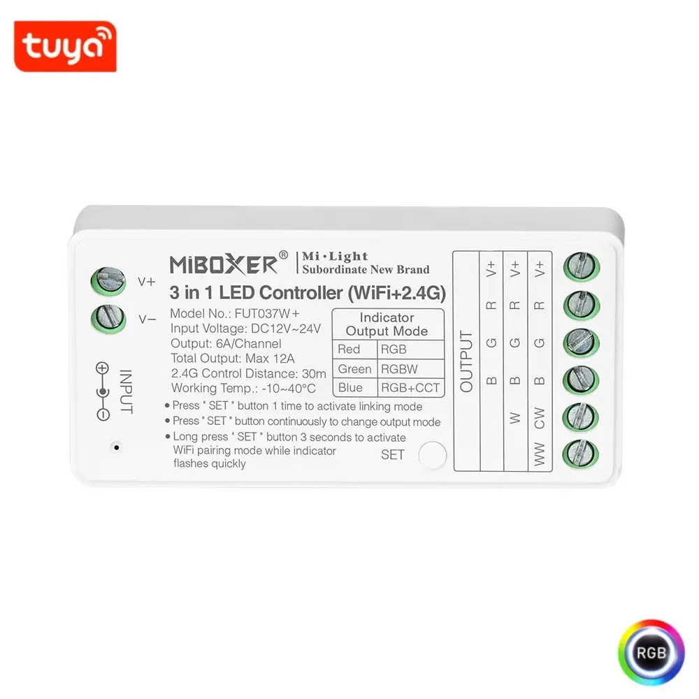 WiFi LED Controller 3-in-1 RGB + RGBW + RGBCCT - RF 2.4 GHz - 12-24V