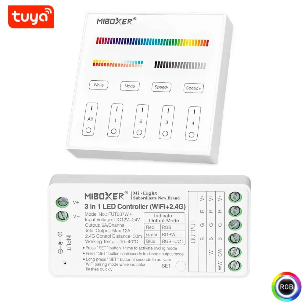 Pack WiFi LED Controller 3-in-1 RGB + RGBW + RGBCCT - 12-24V + Remote Control Panel - 2.4GHz