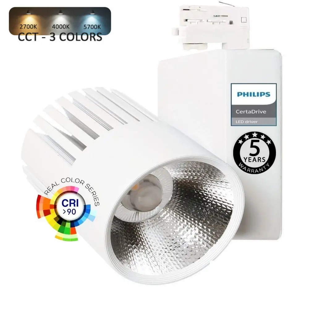 LED Track Spotlight 40W UPPSALA White - Philips Certa Drive - 3CCT - 3-Phase Track - CRI+98 - 5-year Warranty