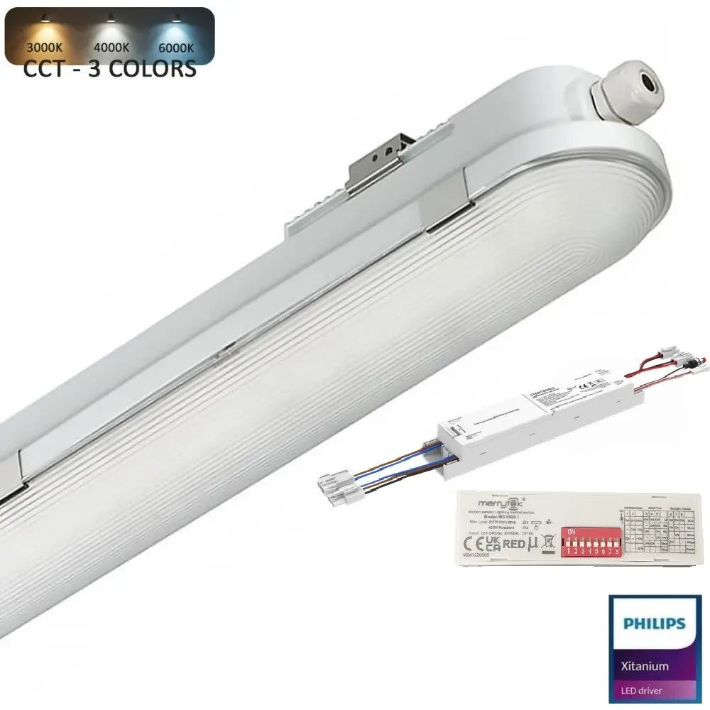 LED-Feuchtraumleuchte 55W mit Notlicht | Radarsensor | COREPLUS EVO 150CM | Philips Xitanium | 3CCT | IP66