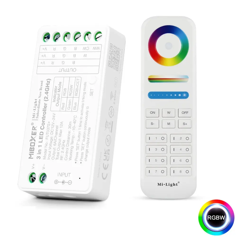 Pack LED Controller 3-in-1 | RGB + RGBW + RGBCCT | 12-24V + 8-Zone Remote Control | 2.4GHz