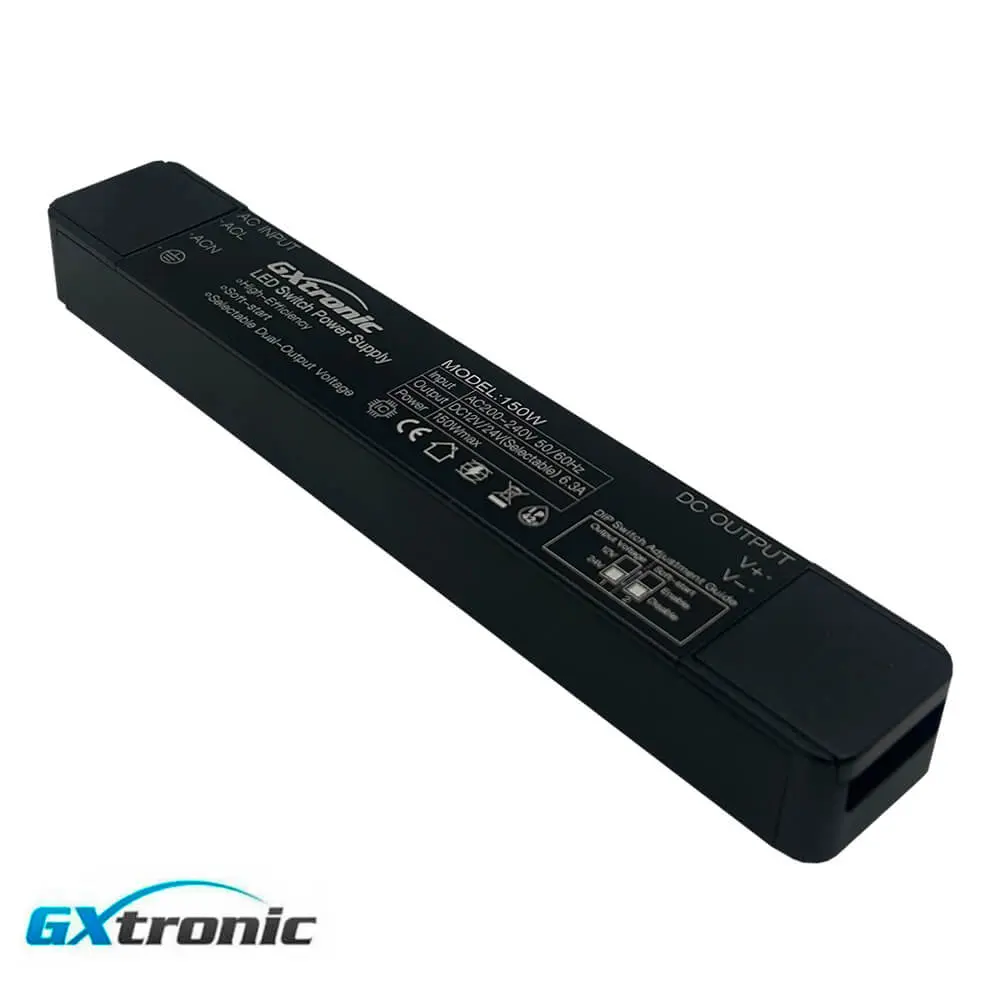 Fuente de Alimentación Slim GXtronic 150W | Salida Dual Seleccionable 12V/24VDC | IP42 | 6,3A