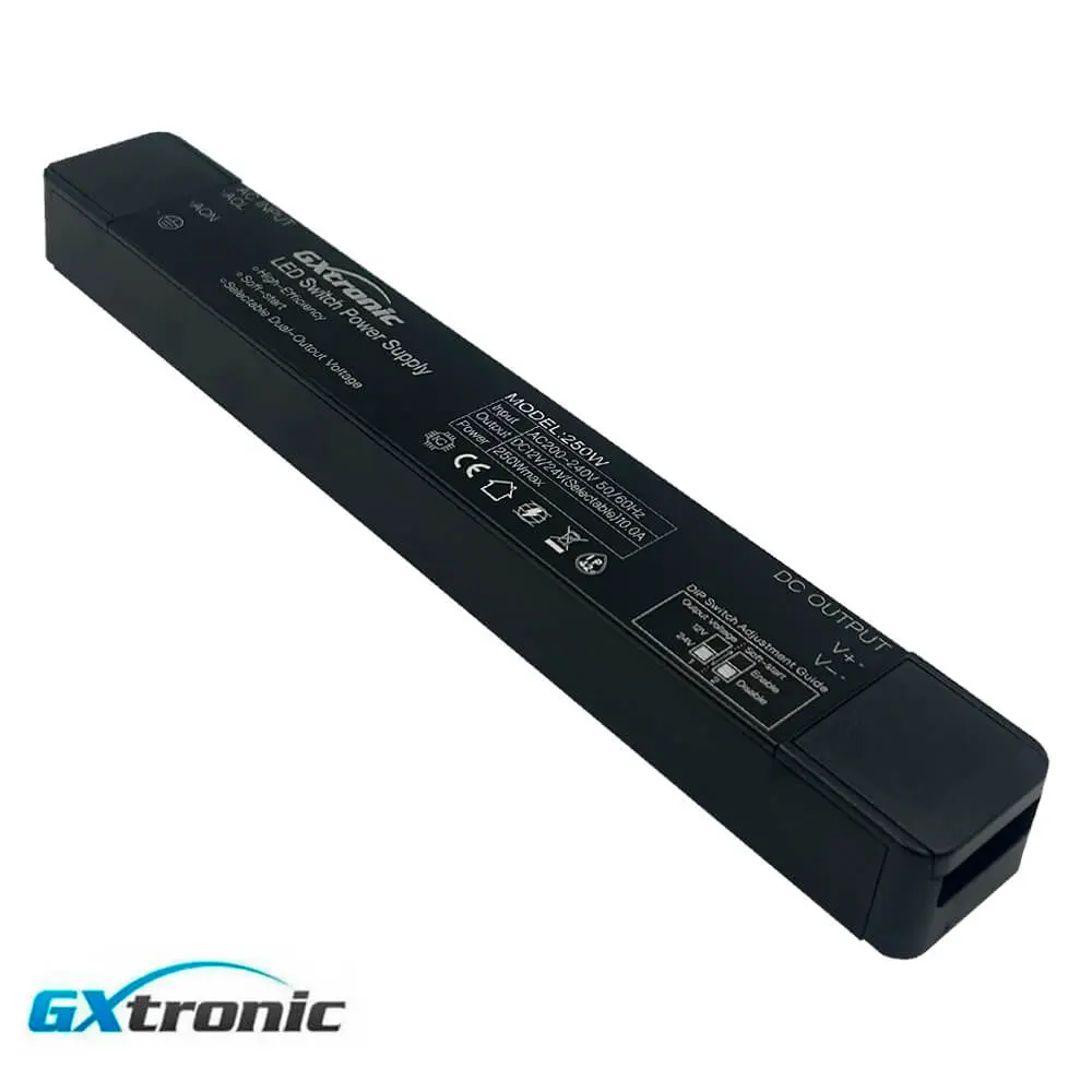 Fuente de Alimentación Slim GXtronic 250W | Salida Dual Seleccionable 12V/24VDC | IP42 | 10A
