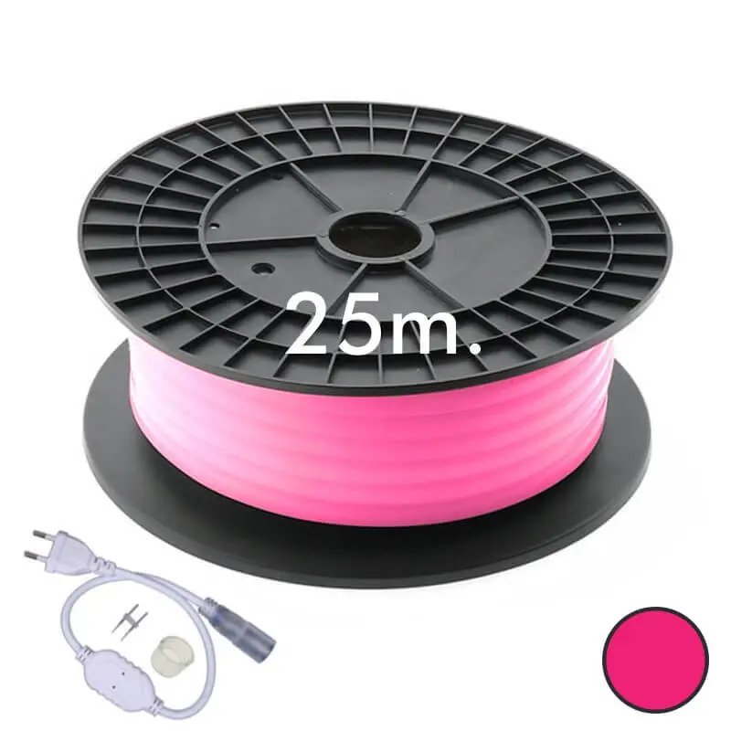 Neón LED CIRCULAR Flexible 220V Bobina 25m 16mm - 7W/m - Rosa