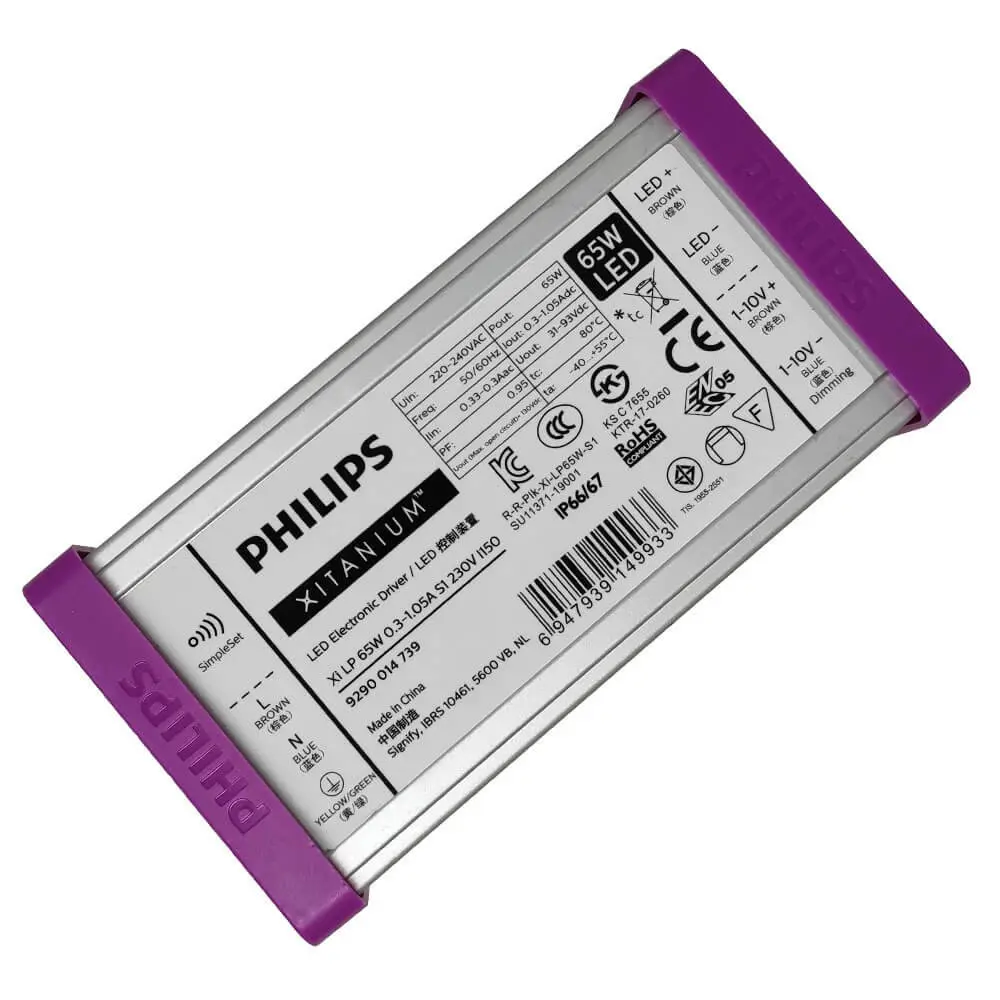 Driver Programable Regulable Philips XITANIUM para Luminarias LED de hasta 65W - 1050 mA - 5 años Garantía
