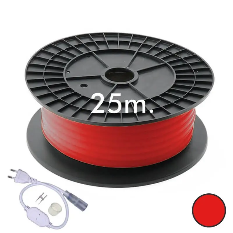 Neón LED CIRCULAR Flexible 220V Bobina 25m 16mm - 7W/m - Rojo