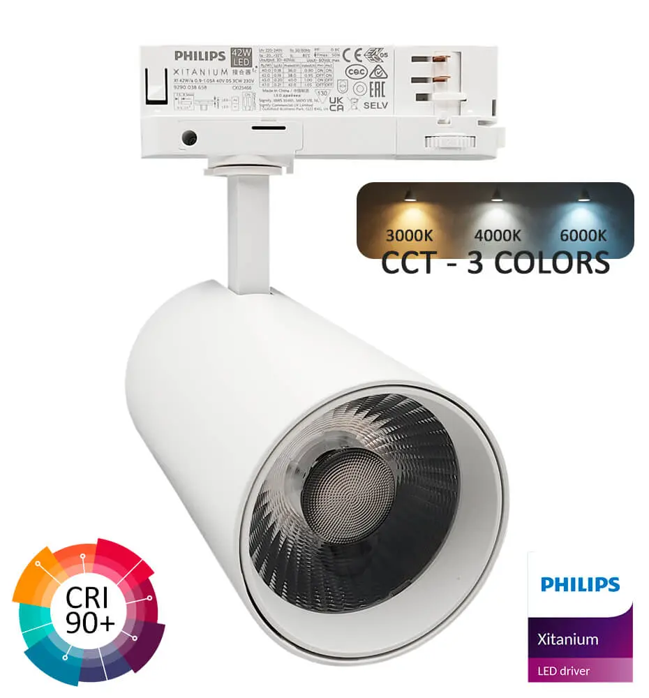 LED Track Spotlight 40W NEW MAYA 3CCT | Philips Xitanium Driver | 3-Phase Track | UGR13 | 24º - 60º | White