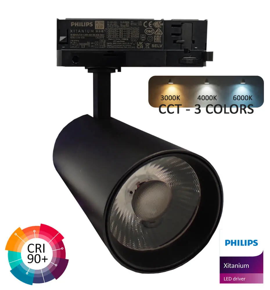 LED Track Spotlight 40W NEW MAYA 3CCT | Philips Xitanium Driver | 3-Phase Track | UGR13 | 24º - 60º | Black
