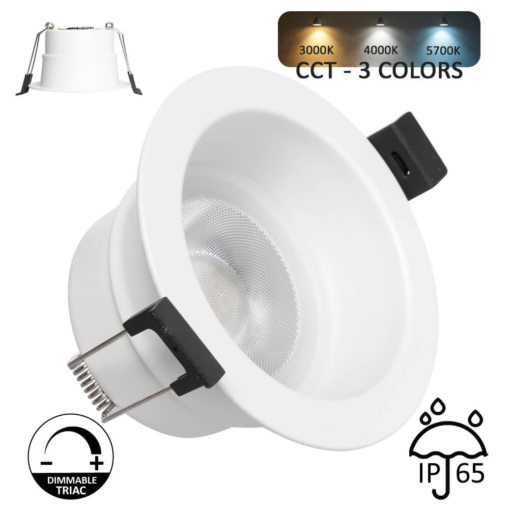 Recessed LED Downlight 8W Fireproof | TRIAC Dimmable | 3CCT IP65 36º | White