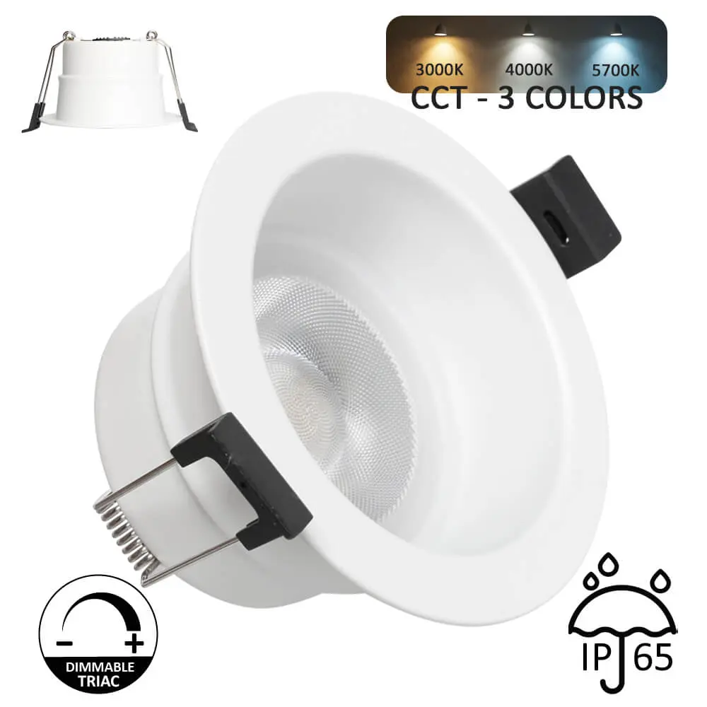 Recessed LED Downlight 8W Fireproof | TRIAC Dimmable | 3CCT IP65 36º | White