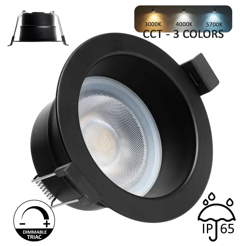 Recessed LED Downlight 8W Fireproof | TRIAC Dimmable | 3CCT IP65 36º | Black