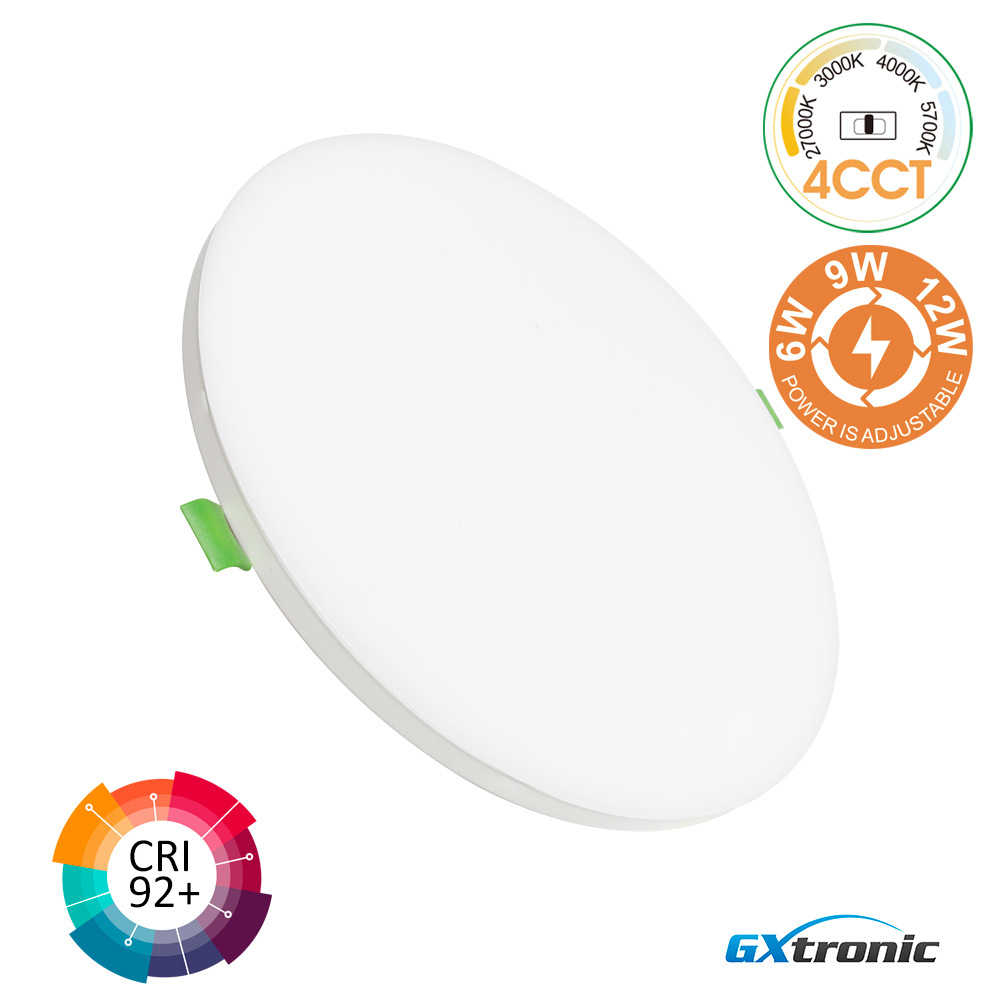 Circular LED Downlight 6W 9W 12W Frameless 4CCT | Adjustable 50-100mm | White | CRI92