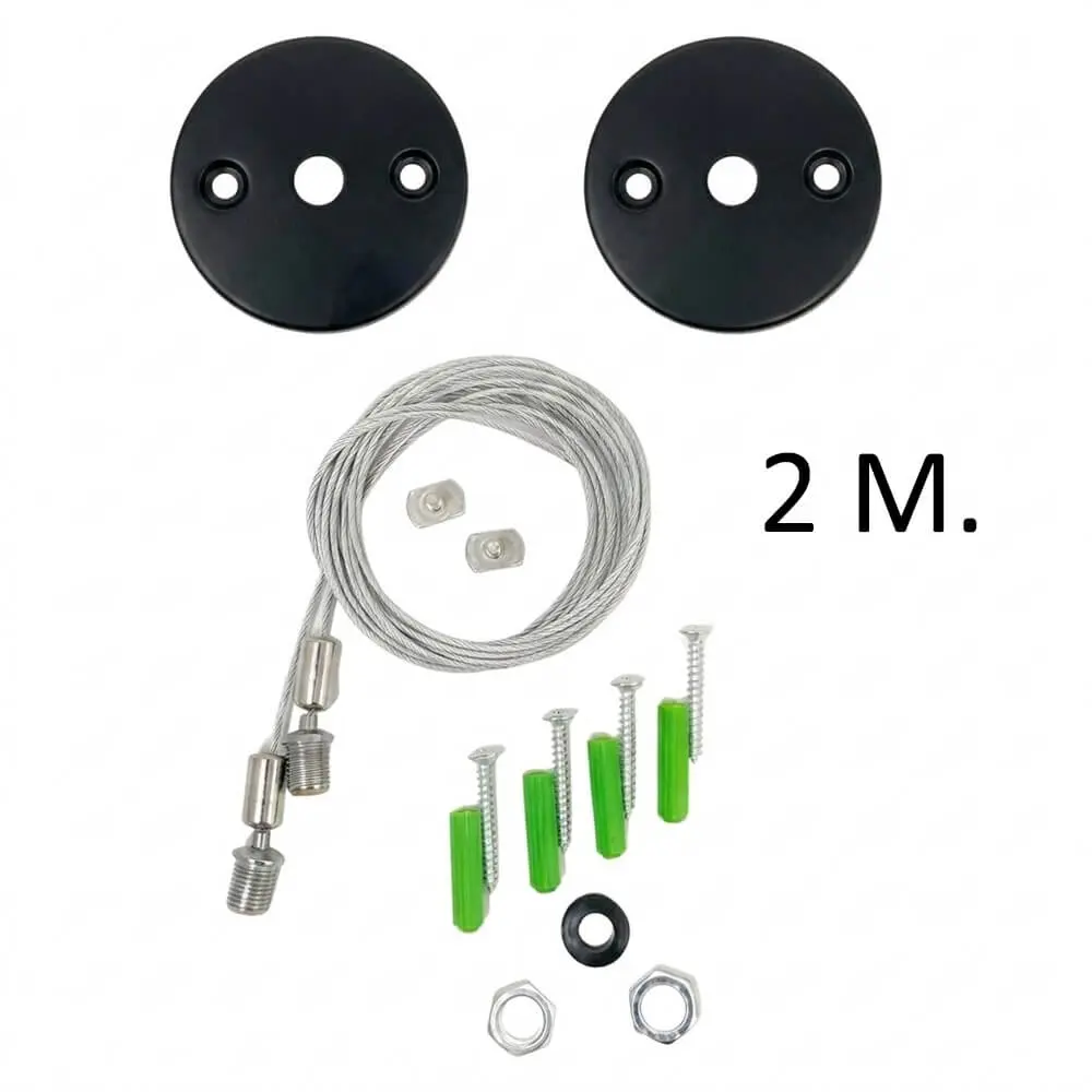 Kit Colgante Universal Cable Acero de 2m Florón Negro | 2 unidades