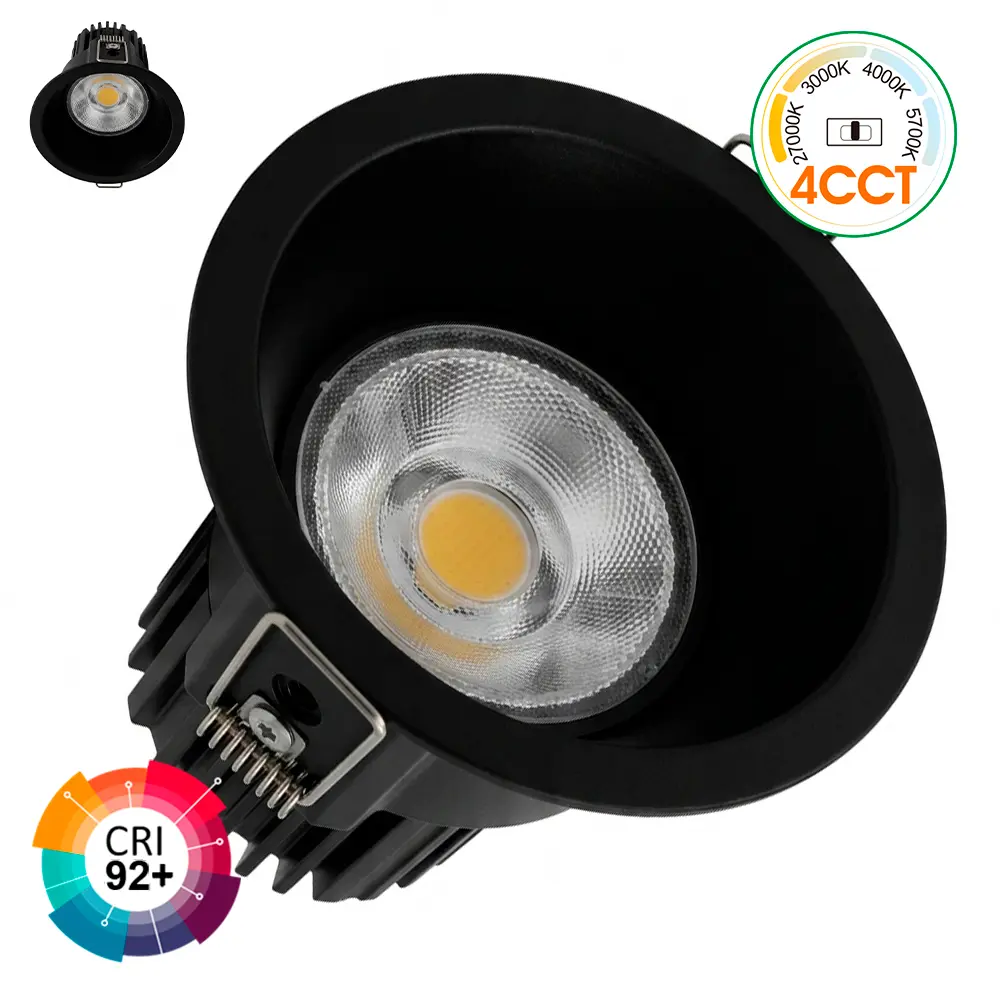 IP65 LED Downlight 9W 12W 15W 4CCT Bridgelux Chip CRI92+ 24° Black