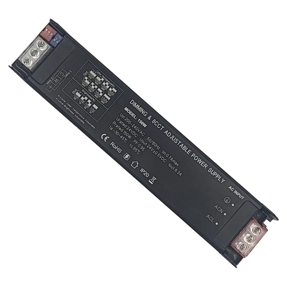 150W 24V DC Power Supply for 2 & 3-Wire CCT LED Strips | DIP Switch Adjustable
