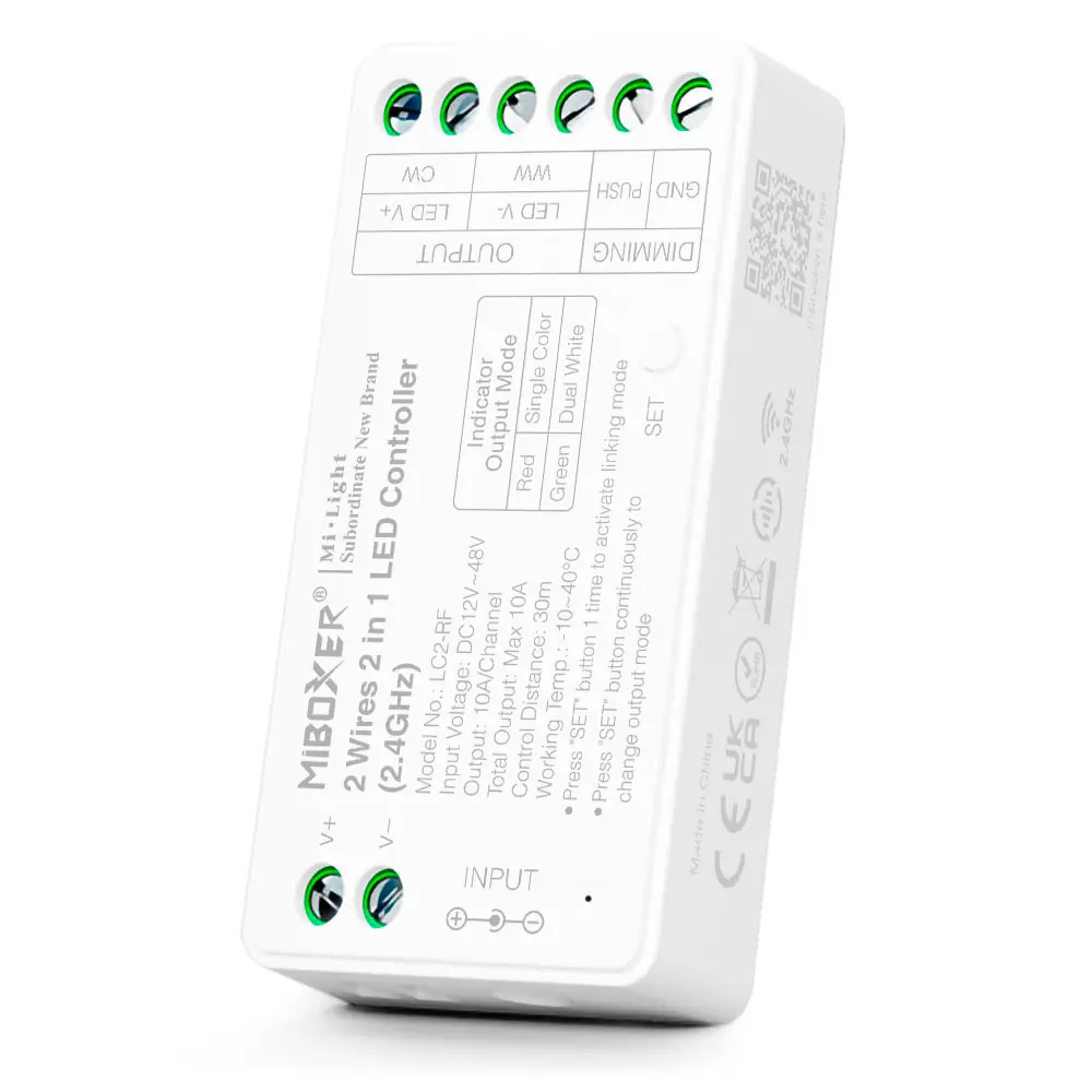 2-in-1 LED Controller for Single Color & 2-Wire CCT RF 2.4GHz 12-48V