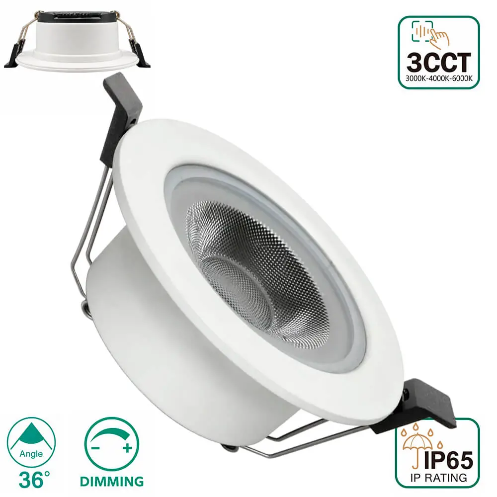 6W Fire Rated Recessed LED Downlight Dimmable TRIAC 3CCT IP65 36° | White