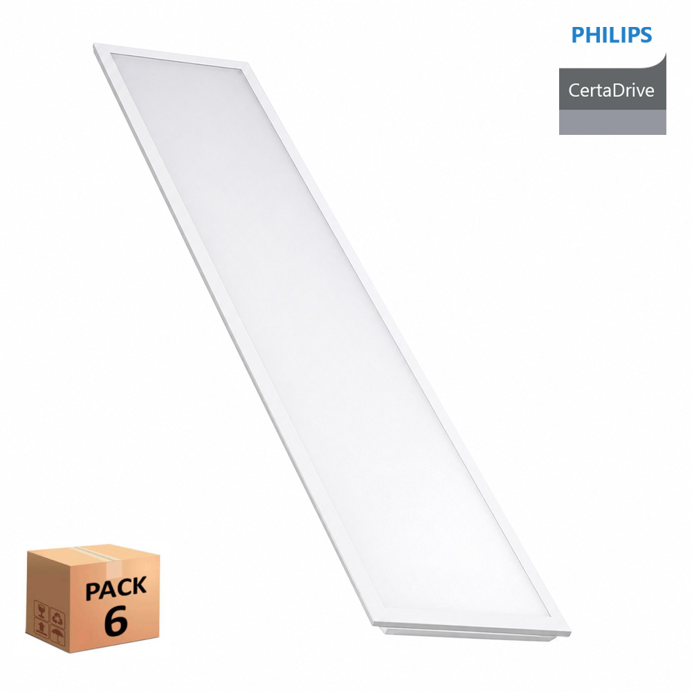 Pack of 6 LED Panels 120x30cm 40W 4000 lm with Philips CertaDrive | 5 -Year Warranty