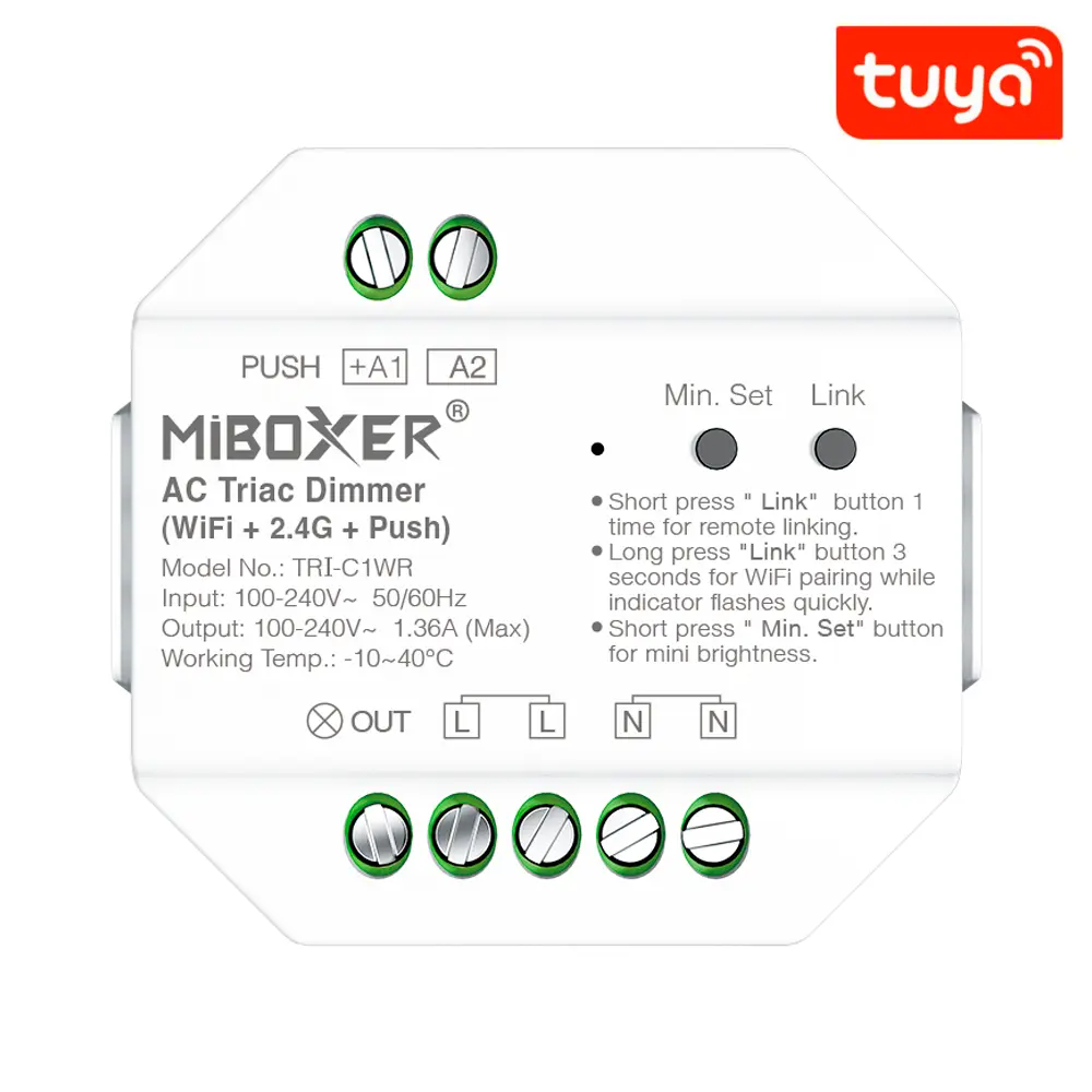 Push-Button LED Dimmer Module 220V | TRIAC + Push Dimmer | RF 2.4GHz | Tuya Smart App
