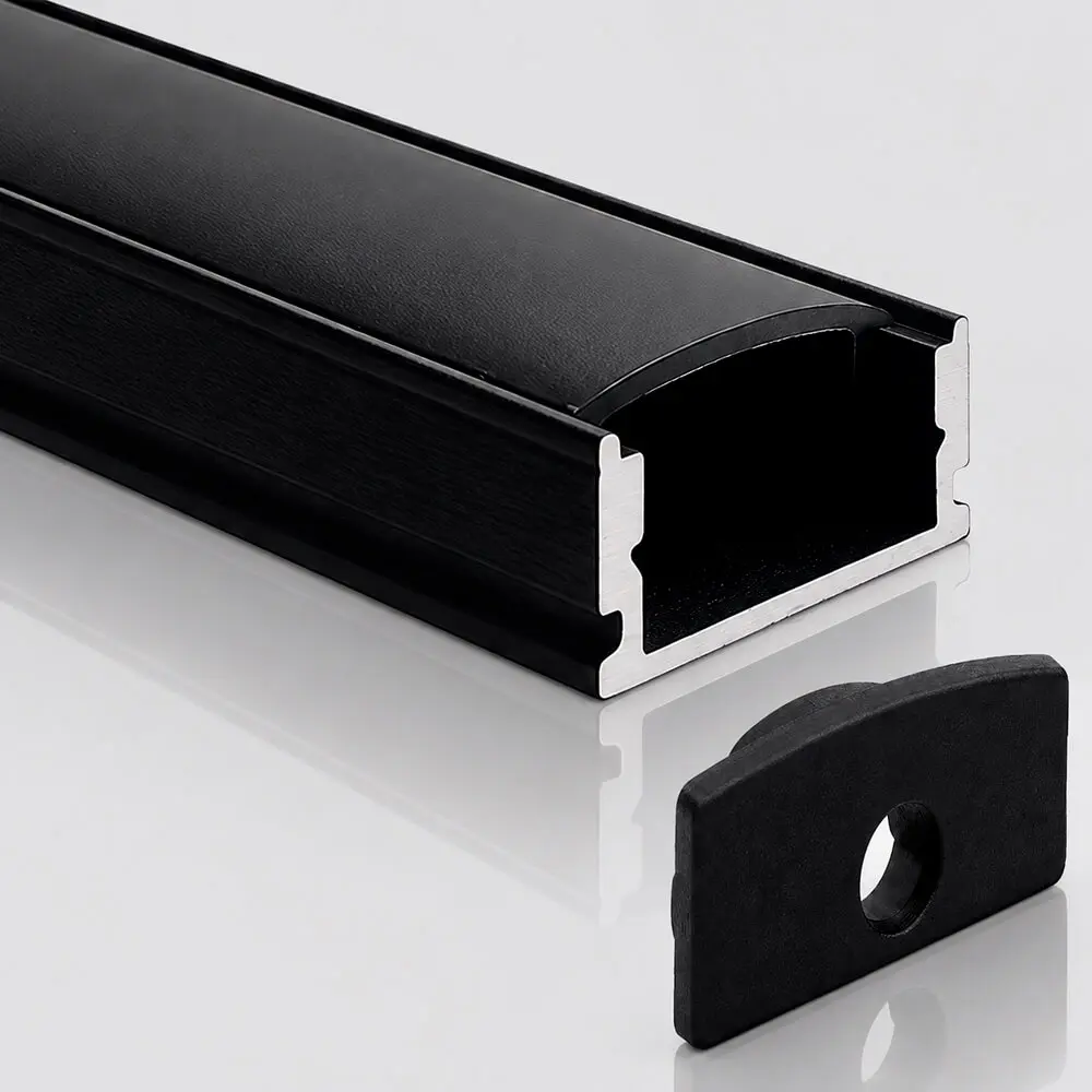 Perfil Aluminio Negro 2 metros en superficie para Tiras de LED | 17,4mm x 7mm