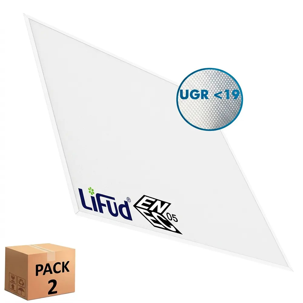 Pack of 2 LED Panels 60x60 40W UGR19 Dimmable DALI/PUSH, TRIAC and 0-10V | Lifud Driver